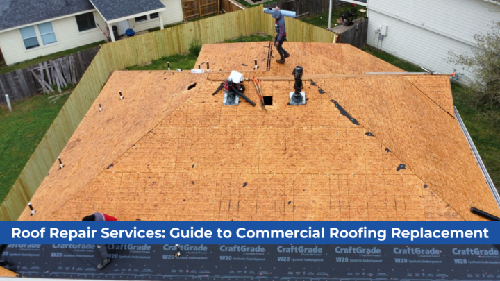 A picture of men working for the roof repair services which needed some repairs and fixing.